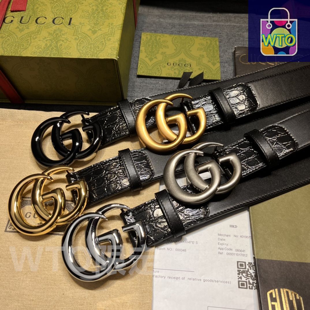 今日特価】GUCCI New Model ブラックレザーベルト with GG
