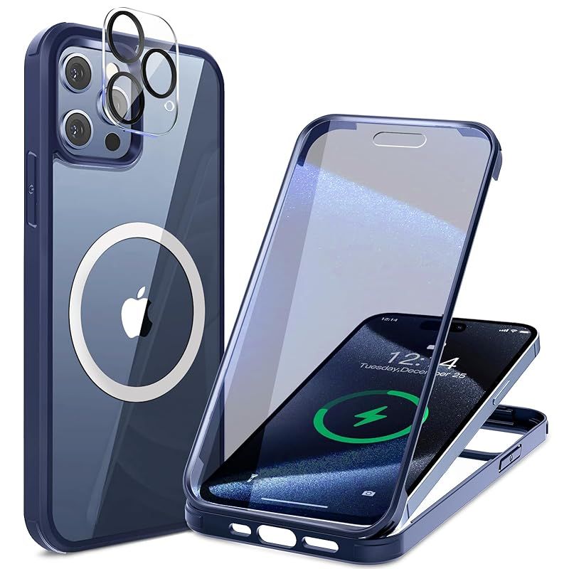 【両面強化ガラス・驚異的な耐衝撃性】HAUTRKBG iPhone 15 Pro Max 用 ケース クリア 全面保護 [MagSafe対応] [カメラフイルムを贈]信号干渉なし ソフトTPUバンパー マグセーフ ワイヤレス充電対応 米