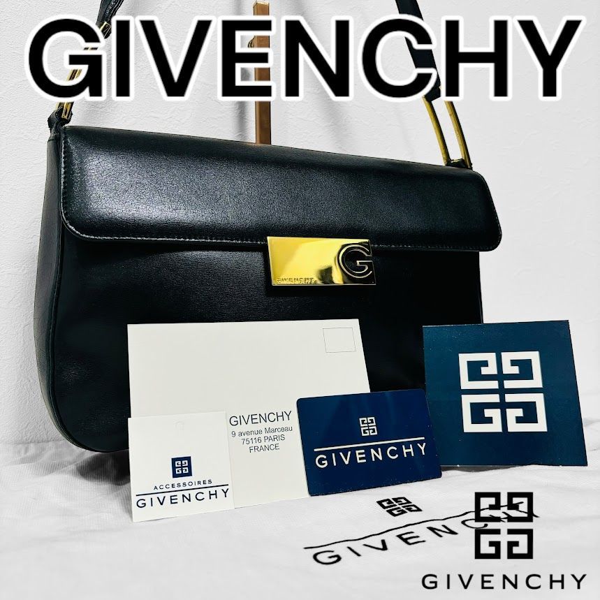 極美品 GIVENCHY ジバンシー ショルダーバッグ レザー 黒 ゴールド金具 刻印 ロゴ ギャランティカード - メルカリ