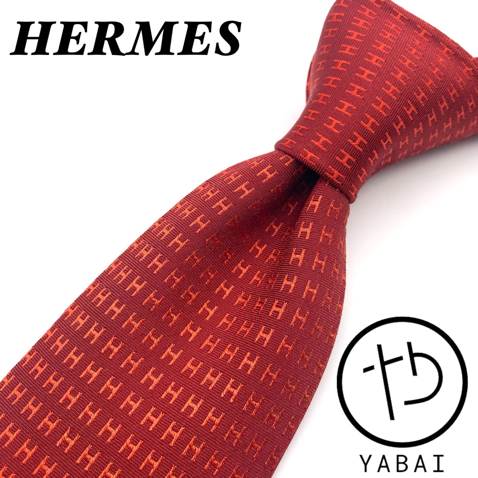 HERMES エルメス ファソネ シルクネクタイ オレンジ H柄 フランス製