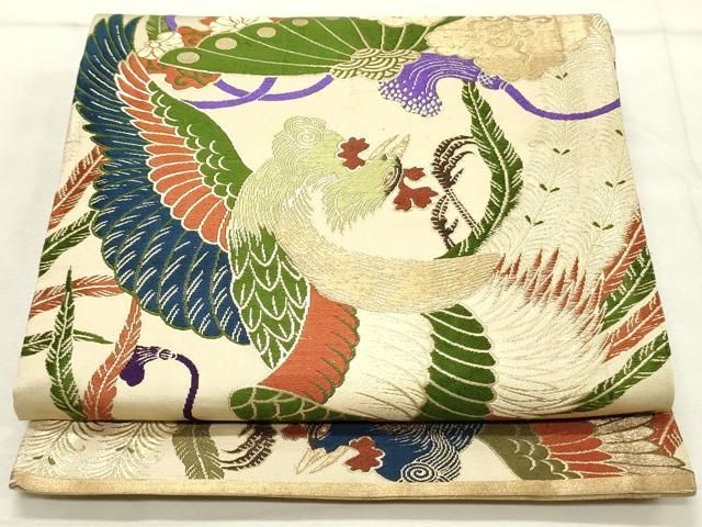 平和屋着物○アンティーク 大正ロマン 丸帯 鳳凰宝尽くし文 金糸 正絹