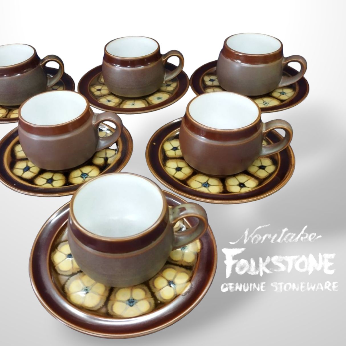 ノリタケ Noritake フォークストーン FOLKSTONE GENEINE ストーンウェアー カップ&ソーサー コーヒーカップ 食器 6客  AR1.14 【 Y 】