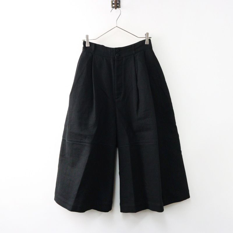 2021AW ススリ SUSURI 21-552 ポーンキュロット パンツ 1|ブラック フ ロング バックゴム ツータック デザイン 2400014400007