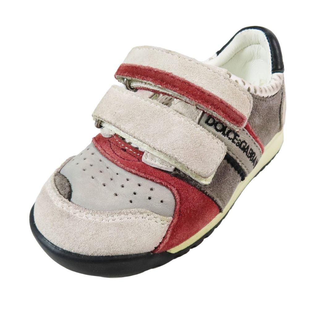 DOLCE-GABBANA ドルチェアンドガッバーナ 子供靴 ローカット スニーカー シューズ ベルクロ スエード レザー 24 グレー キッズ 古着