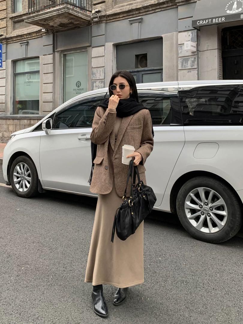 春の高見えニットロングワンピース