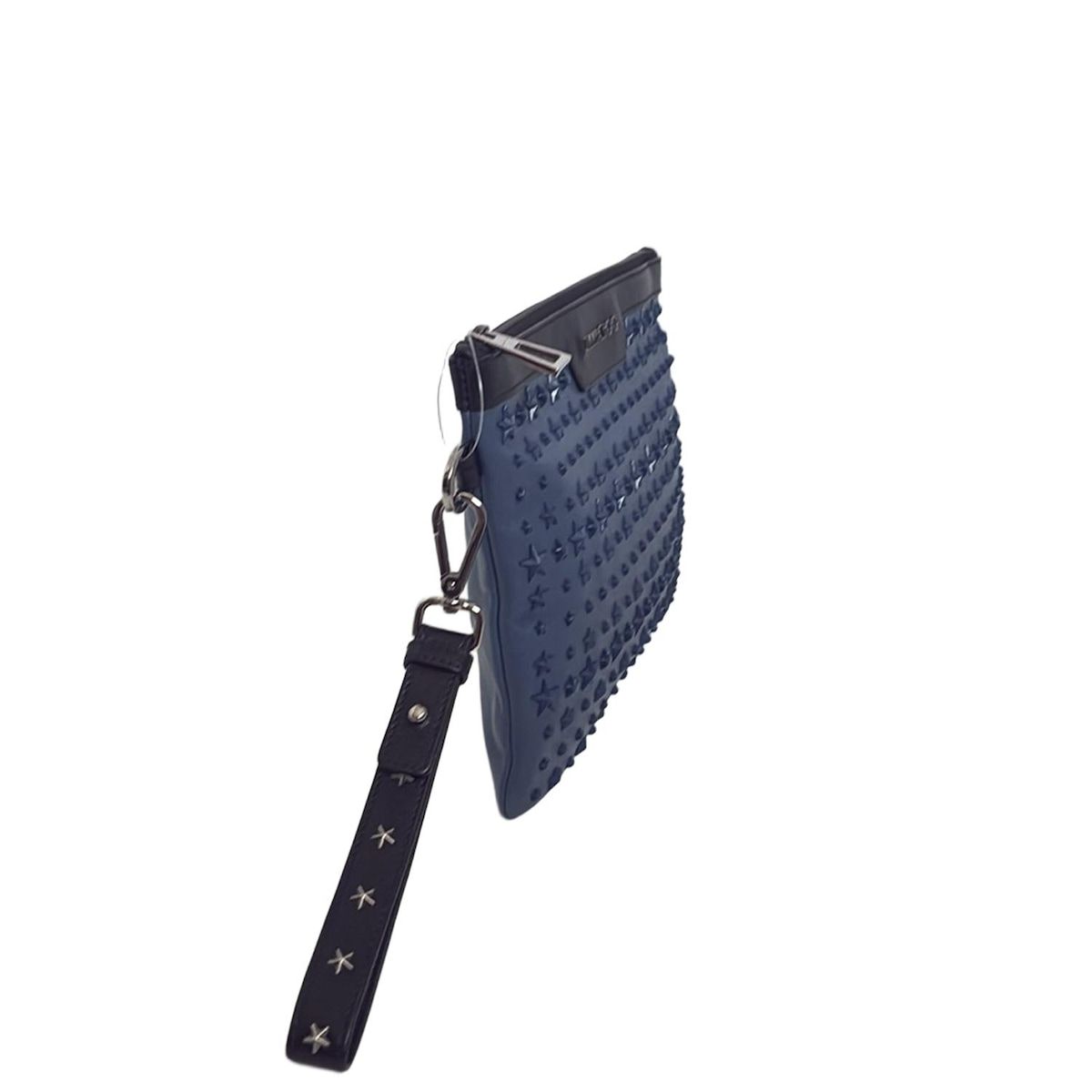 JIMMY CHOO ジミーチュウ クラッチバッグ デレク ネイビー×黒 スタッズ スター 星 ホログラムシールあり レザー