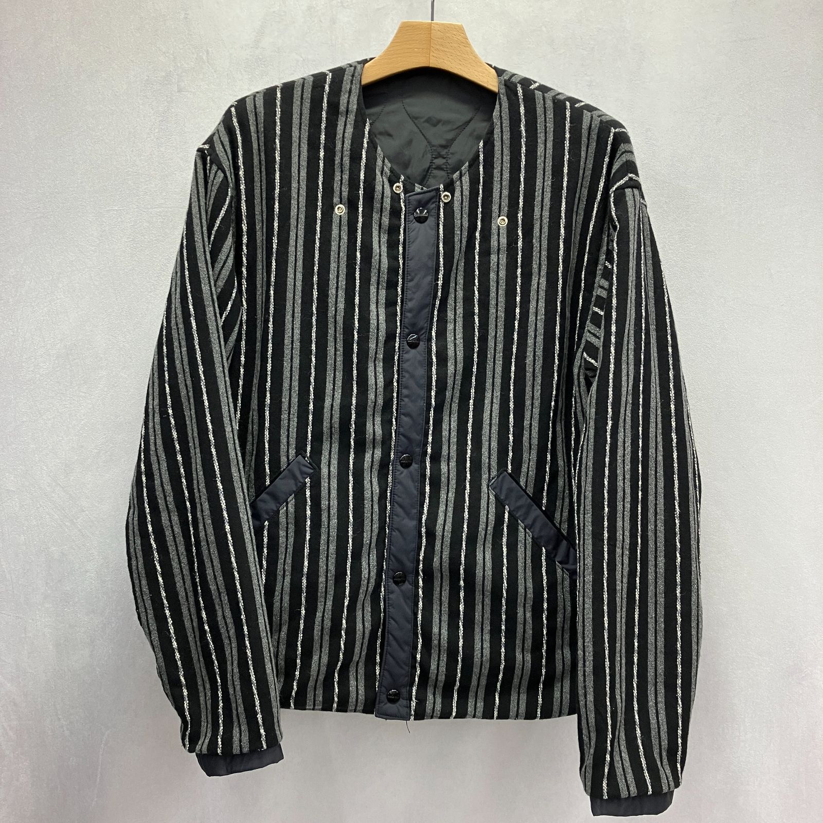 SASSAFRAS ササフラス リバーシブル キルティング ジャケット L ブラック ストライプ メンズ KANDAIZUMI_COM