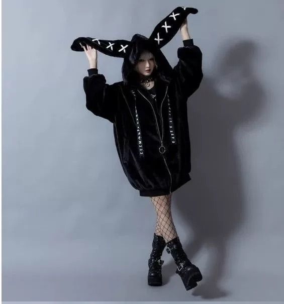 ♡うさ耳♡ ZIPアップ もふもふ ふわふわ ロング丈 温かい