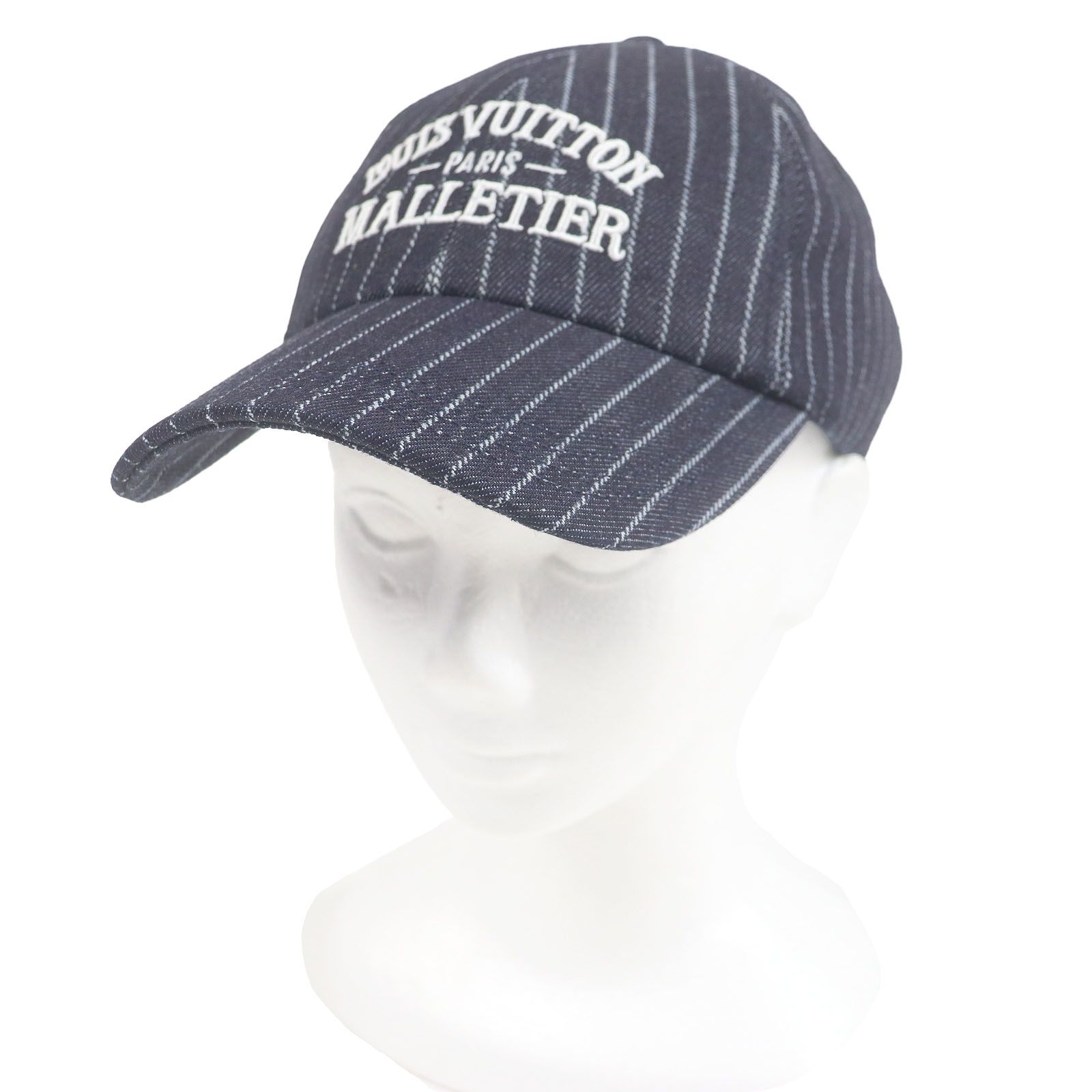 □LOUIS VUITTON ルイヴィトン 製 M5146L キャップ･デニム ストライプ ベースボールキャップ 帽子 ネイビー 保存袋付き イタリア製 メンズ