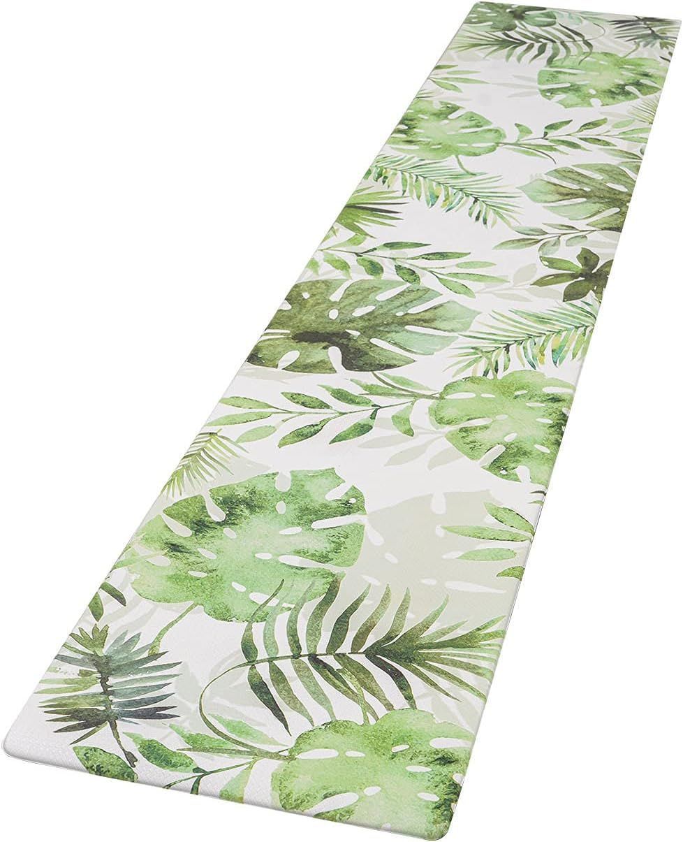 おしゃれ 滑り止め 撥水 抗菌 PVCロング床マット 防炎 ずれない 厚さ10mm ット お手入れ簡単 拭ける台所マ 約45cm*240cm キッチンマット モンステラ柄