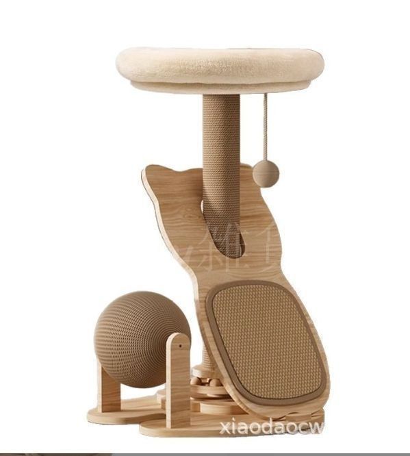 新しい未使用 キャットタワー 据え置き 大型猫 中型 付 木製