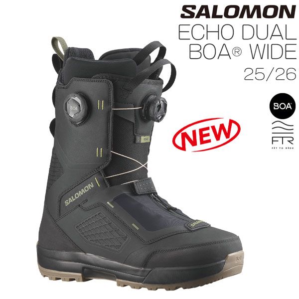 25-26 サロモン エコーデュアルボアワイド SALOMON ECHO DUAL BOA WIDE スノーボード 靴 25-26-BT-SLM ブラック 25 25.5 26 26.5 27 27.5 28 28.5 29 29.5
