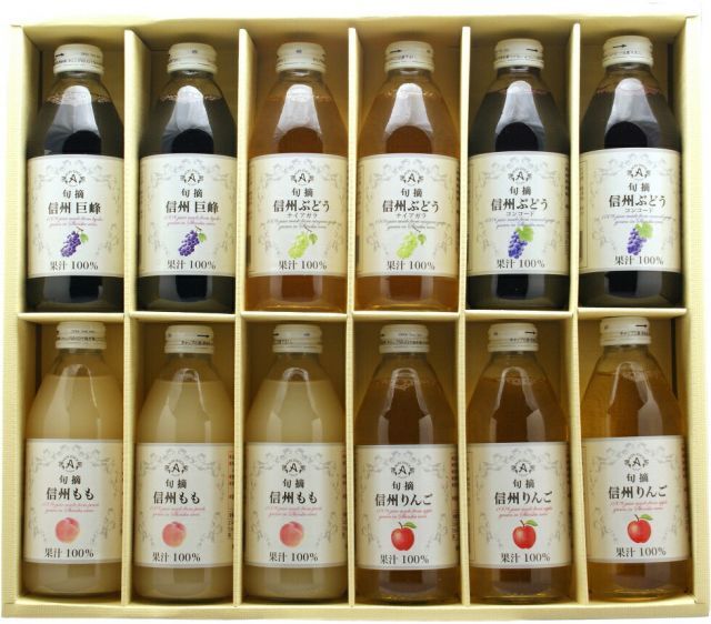 ノンアルコール 清涼飲料水 果汁100％ジュース 　信州　アルプス ジュースセット ＶＪ－300 3セット単位250ml瓶Ｘ36本 長野県 塩尻市　一部地域送料無料