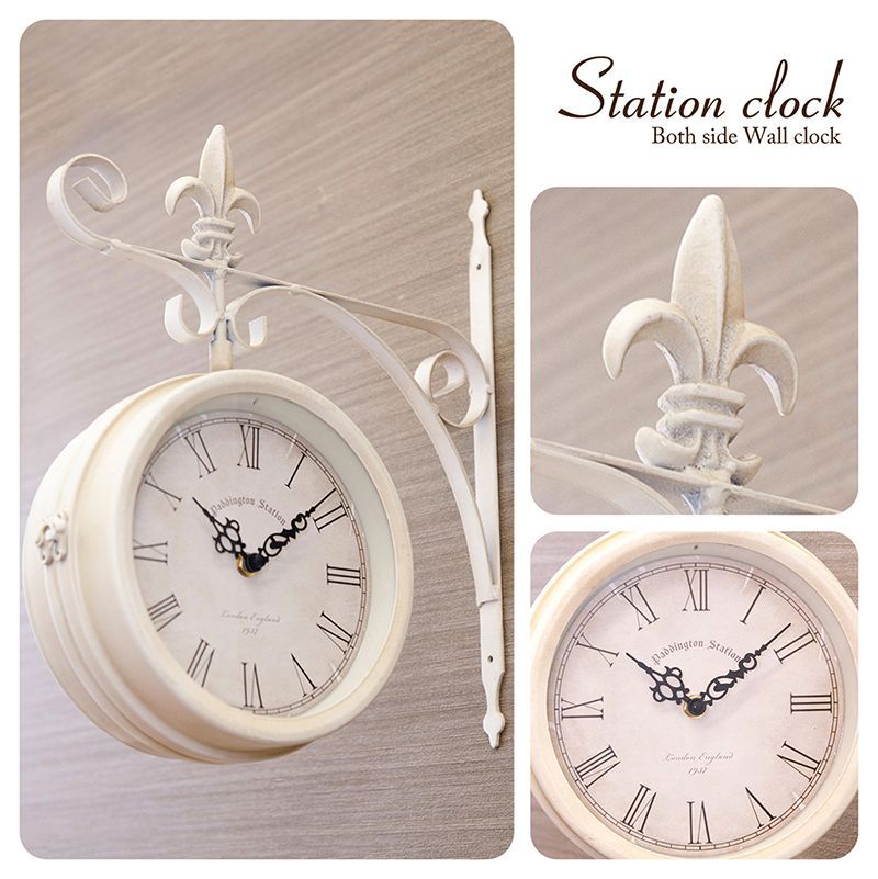 時計　掛け時計　壁掛時計　クロック　ヨーロッパ風両面時計　ステーションクロック　ボスサイド L