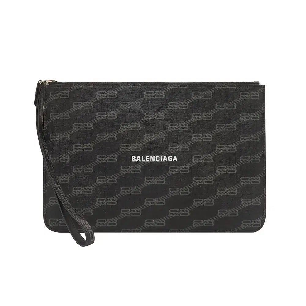 BALENCIAGA バレンシアガ ブラック BB モノグラム キャンバス ストラップ クラッチ 702627