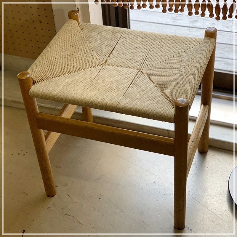 座編みスツール ペーパーコード 高さ50cm オシャレ 北欧デザイン 椅子 シンプル イス 角型 木製 【RU0115-8】