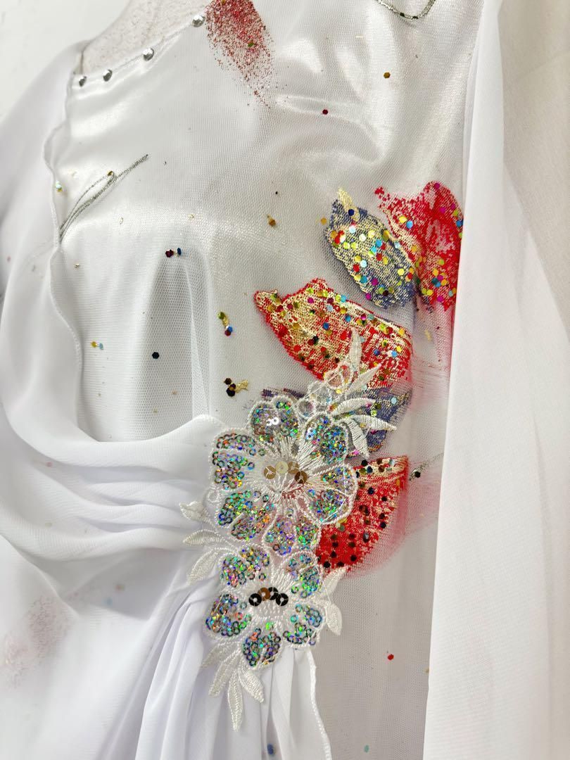 優雅】新品 社交ダンス ステージ衣装 白 袖フレアーカットソーd066