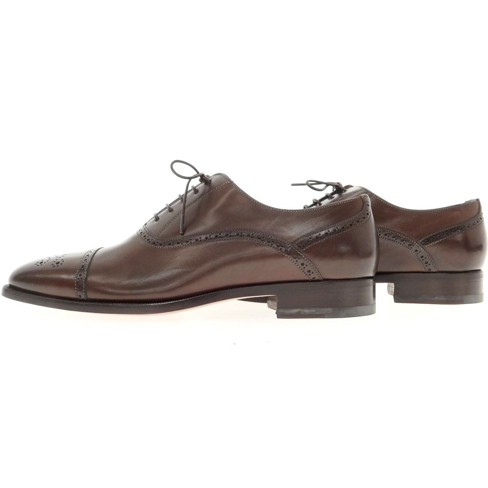 Santoni サントーニ ブラウン セミブローグ 靴手入れ靴磨きサントーニオイルレザーセミブローグライト