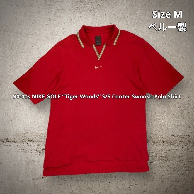 90-00s NIKE GOLF “Tiger Woods” S/S Center Swoosh Polo Shirt ナイキゴルフ ポロシャツ 半袖  レッド Mサイズ センタースウッシュ ロゴ刺繍 タイガー・ウッズ 旧ロゴ サイドスリット オーバーサイズ