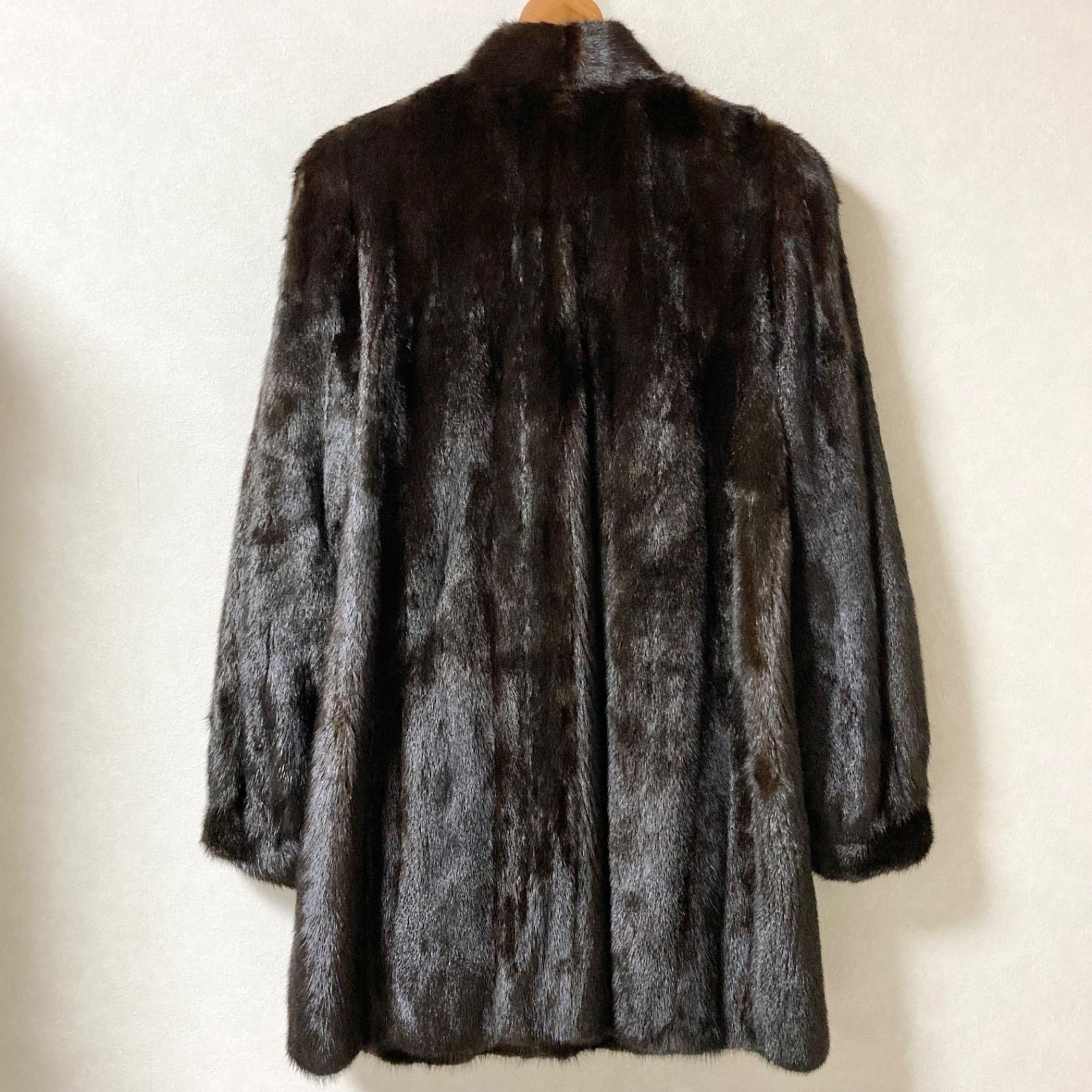 金サガ SAGA MINK サガミンク ファーコート 毛皮コート ミンクコート ミドル丈 size8 M相当 ダークブラウン系 シングル レディース