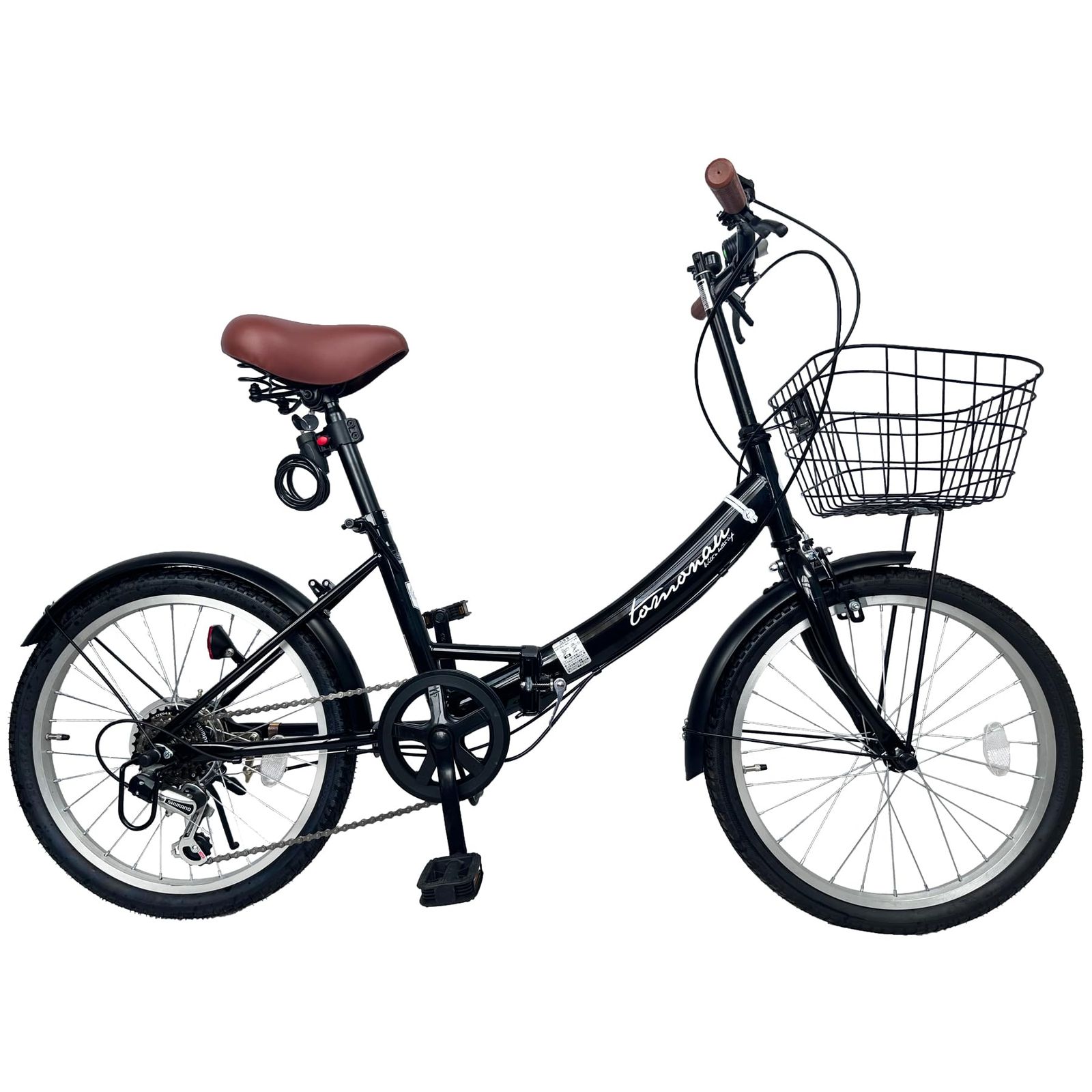 折りたたみ自転車 20インチ6段変速 カゴ LEDライト ワイヤー錠 通勤 通学 人気商品】シマノ6段変速 カゴ ワイヤー錠 20インチ ライト付き 通勤