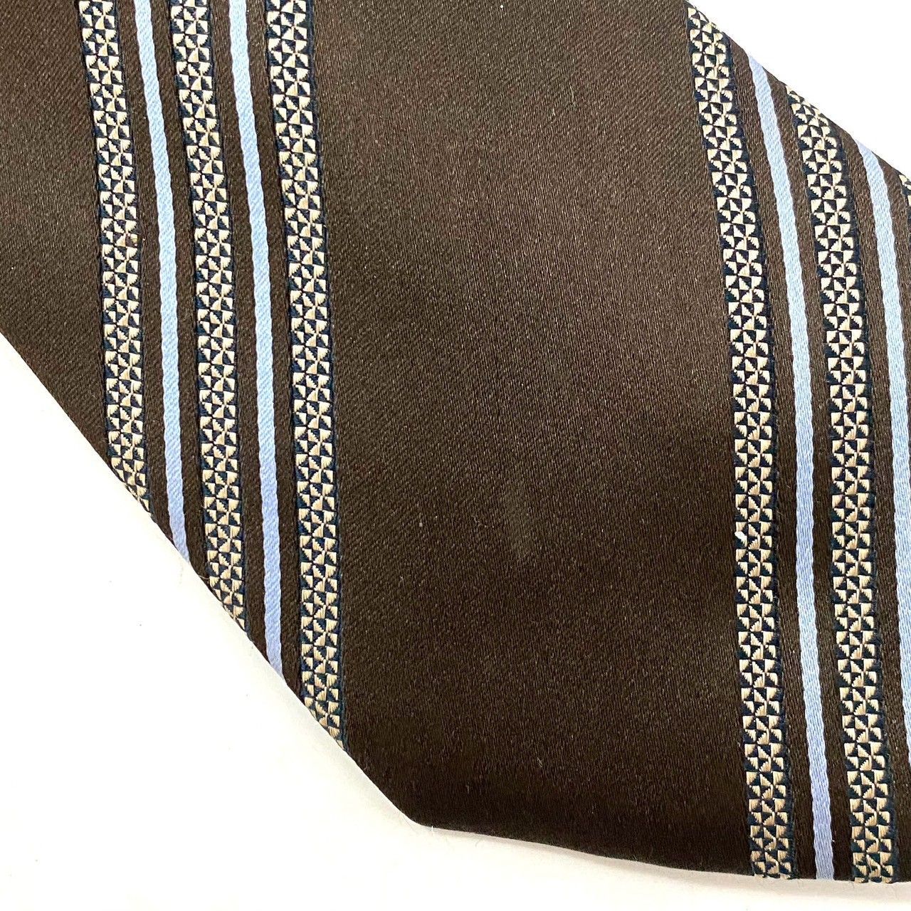 美品 GUCCI グッチ ネクタイ シルク100％ ブラウン系 茶色 ストライプ GUCCI】ネクタイ SILK/シルク 100% ブラウン/茶 ライトブルー