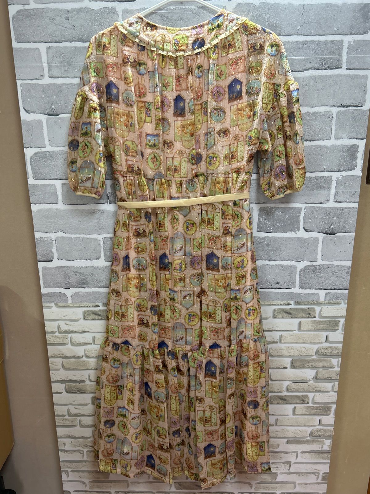 F9-62 yukiemon サイズM 半袖ロングワンピース ペチコート付き ピンク 総柄