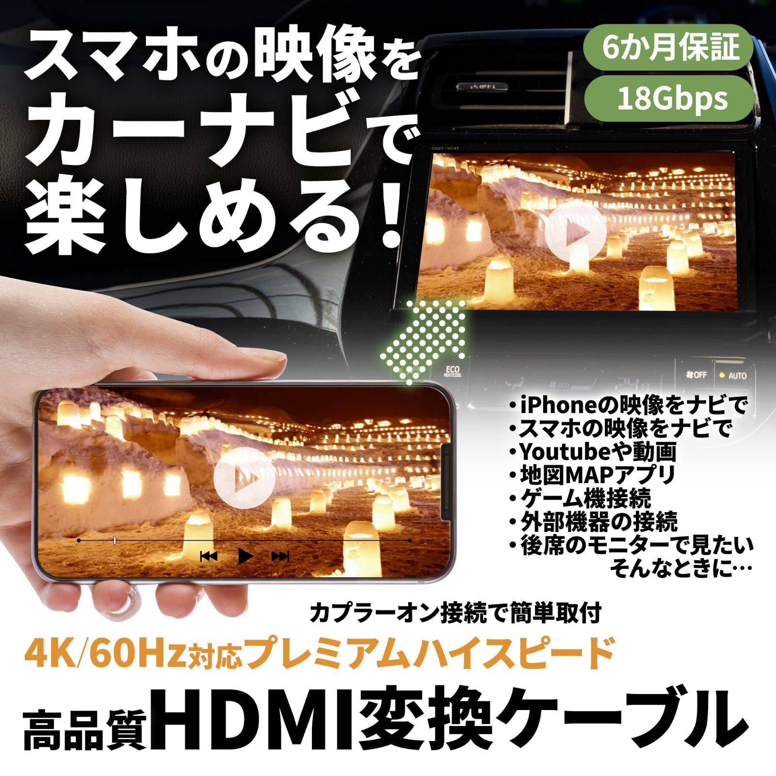 Rn1363 HDMI 変換ケーブル 車載ビデオ専用 HDMI変換ケーブル 【Eタイプ→Aタイプ】 トヨタ 三菱 ホンダ 日産 イクリプス タイプE