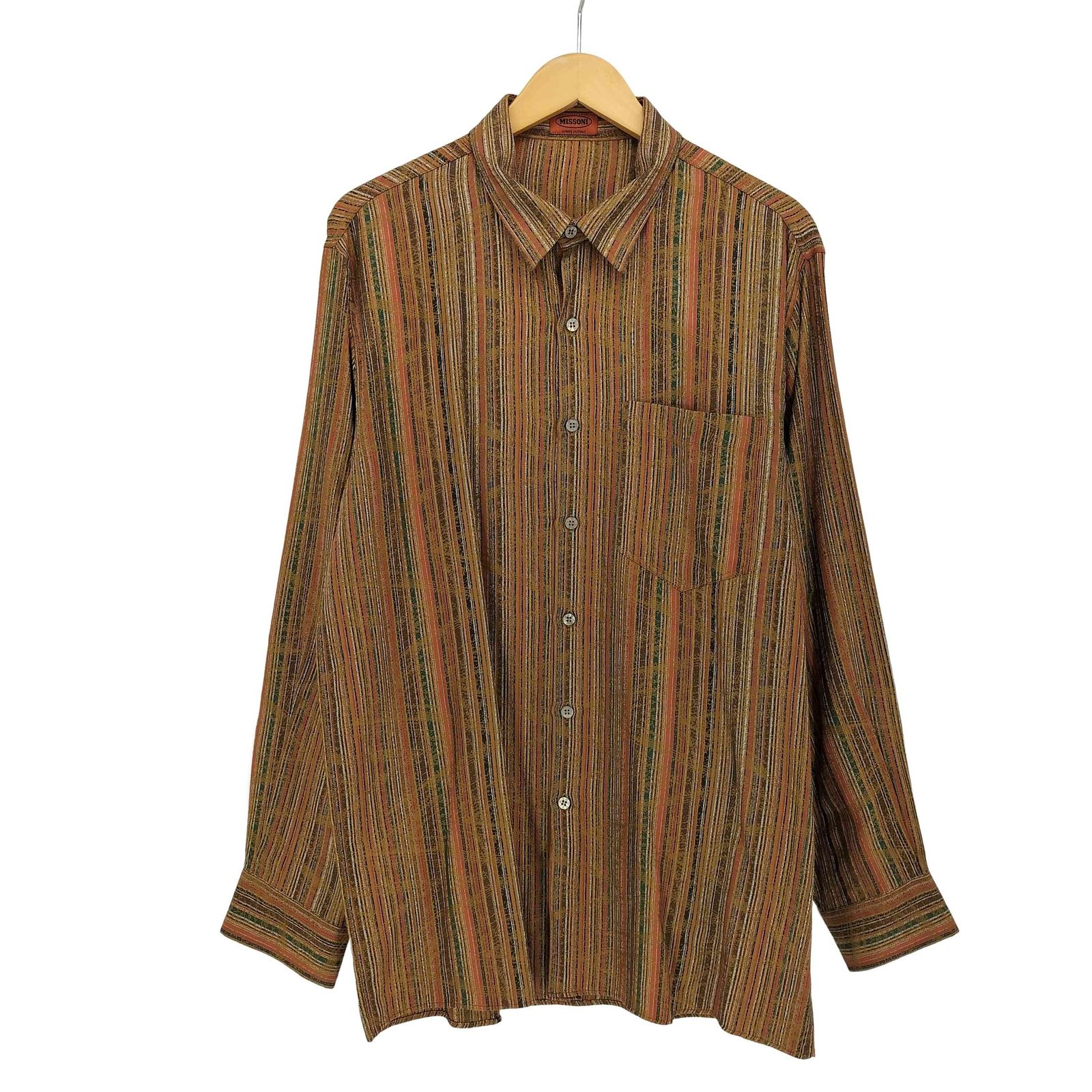 ミッソーニ MISSONI イタリア製 マルチストライプ コットン レギュラーカラーシャツ メンズ EUR：50 