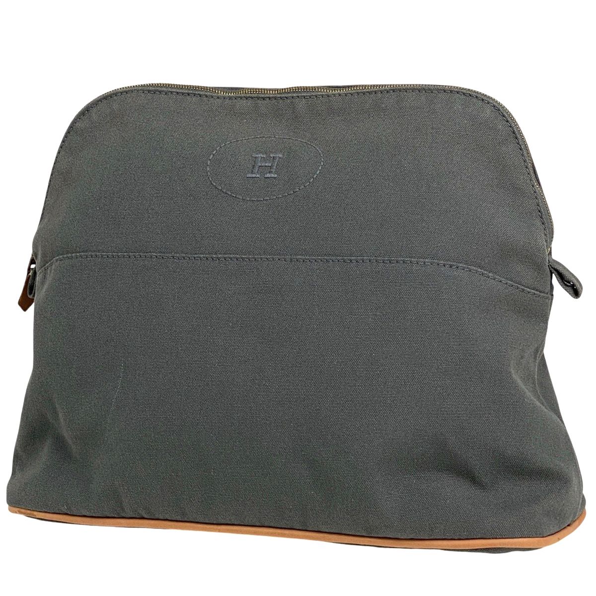 エルメス HERMES ボリード ポーチ GM Hロゴ トラベルポーチ 化粧ポーチ キャンバス グレー レディース