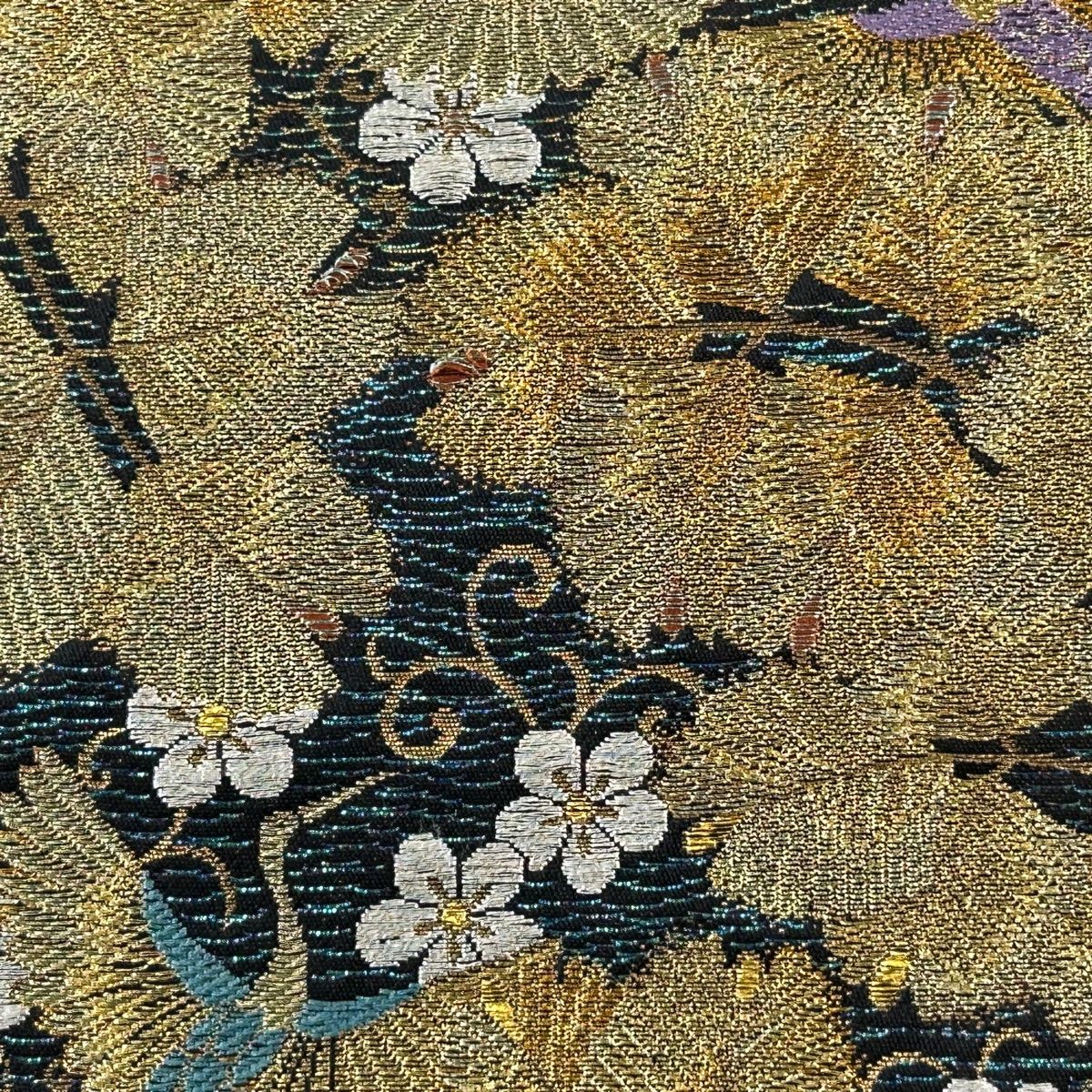 袋帯 美品 秀品 落款 若松 鶴 金銀糸 箔 黒 六通 正絹 【中古