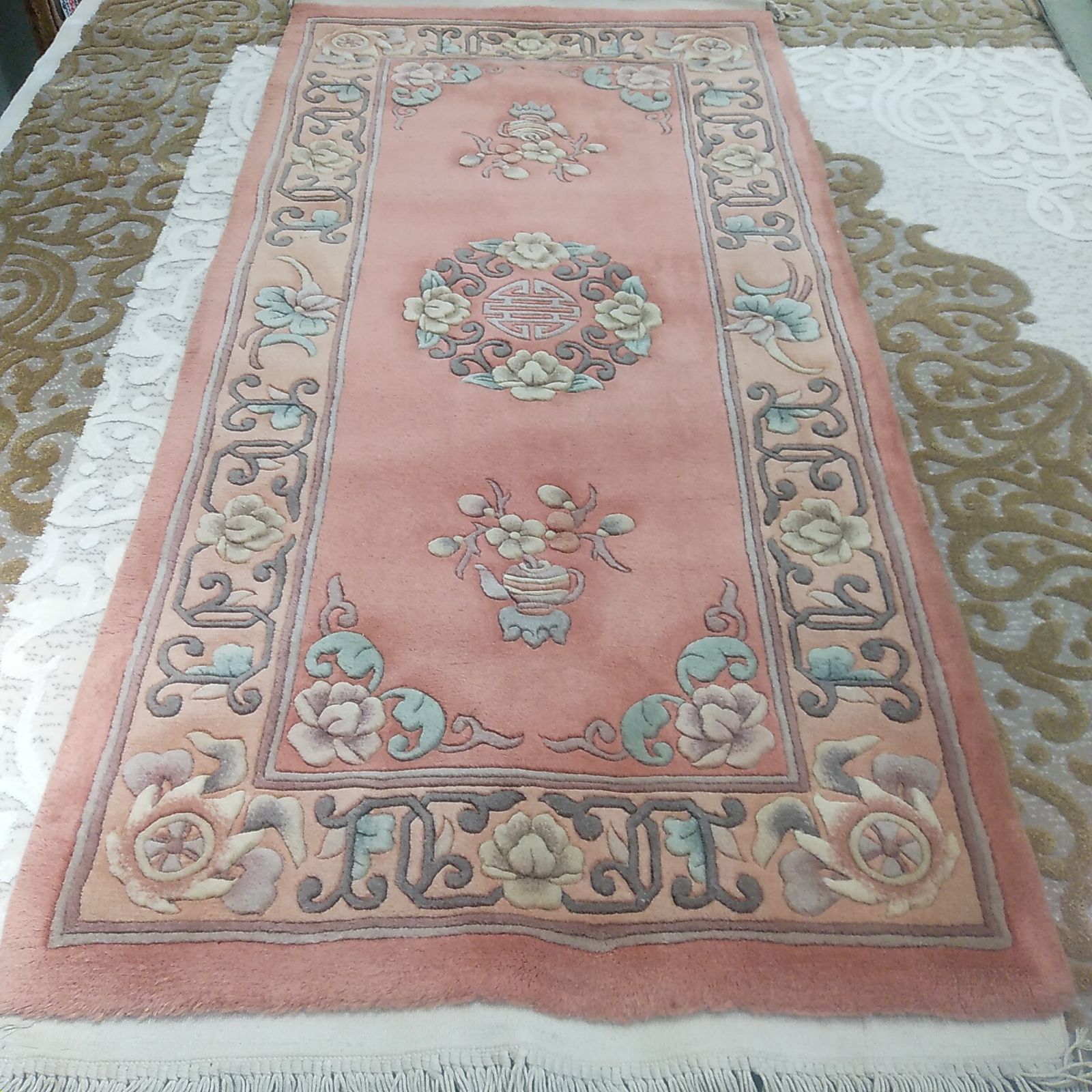 大きいマット 手織りウール緞通