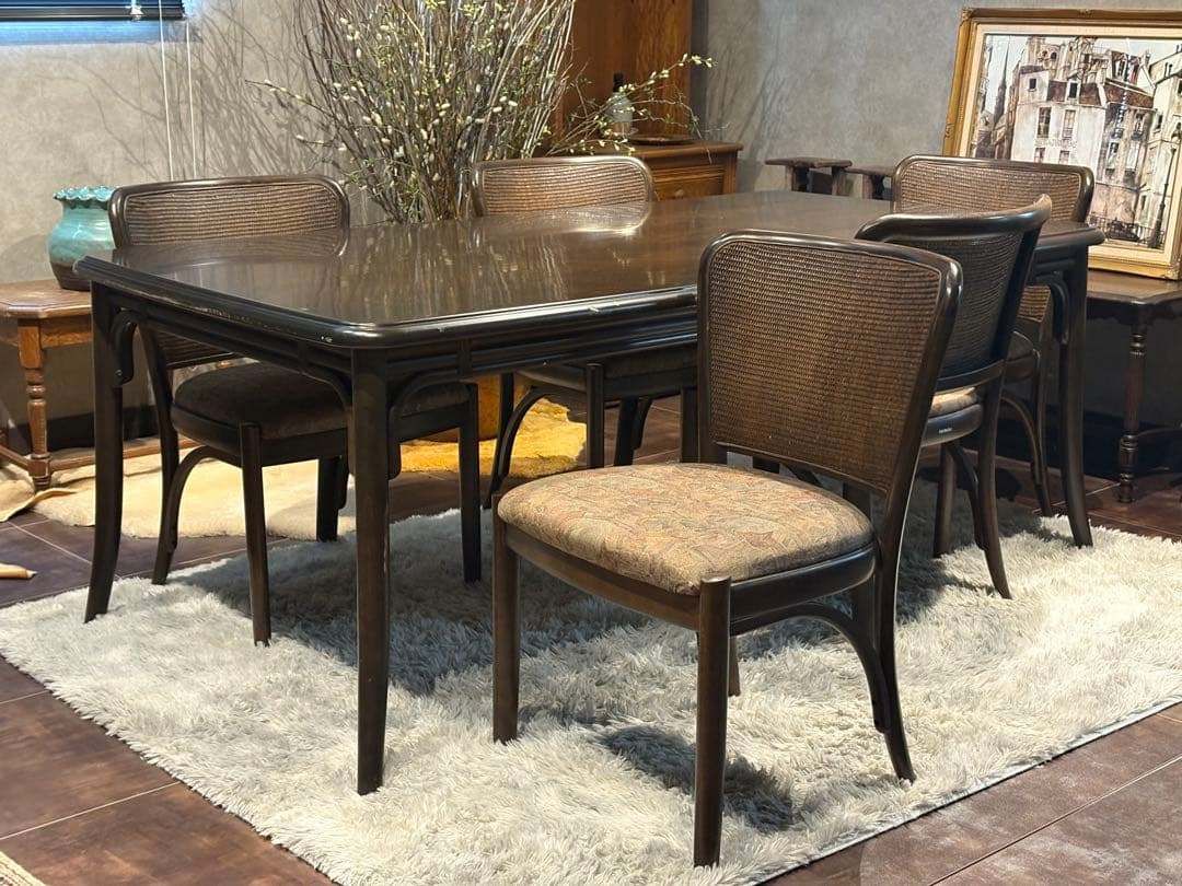 karimoku カリモク　ダイニングテーブル　ラタンテーブル　ビンテージ　nK karimoku カリモク ダイニングテーブル ラタンテーブル ビンテージ nK