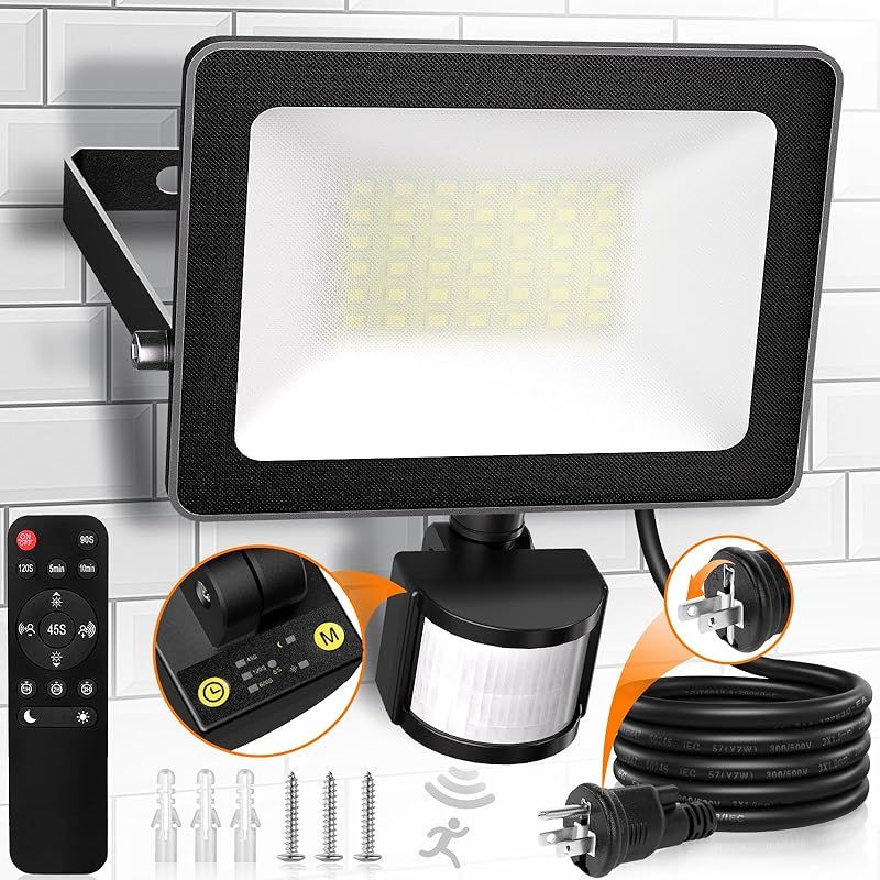 MEIKEE【2024年最新 リモコンと手動操作】センサーライト 人感センサーライト 35W 3500LM LEDセンサーライト 屋外 昼白色 6500K リモコン操作 夜間センサーモード/24Hセンサーモード 無段階調光 常時