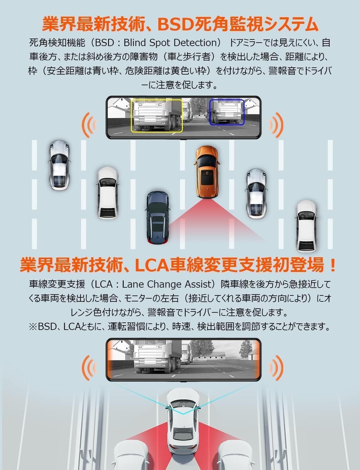 ドライブレコーダー ミラー型 IMX415センサー 800万画素 音声制御 ドライブレコーダー ミラー型 分離 IMX415センサー 800万画素
