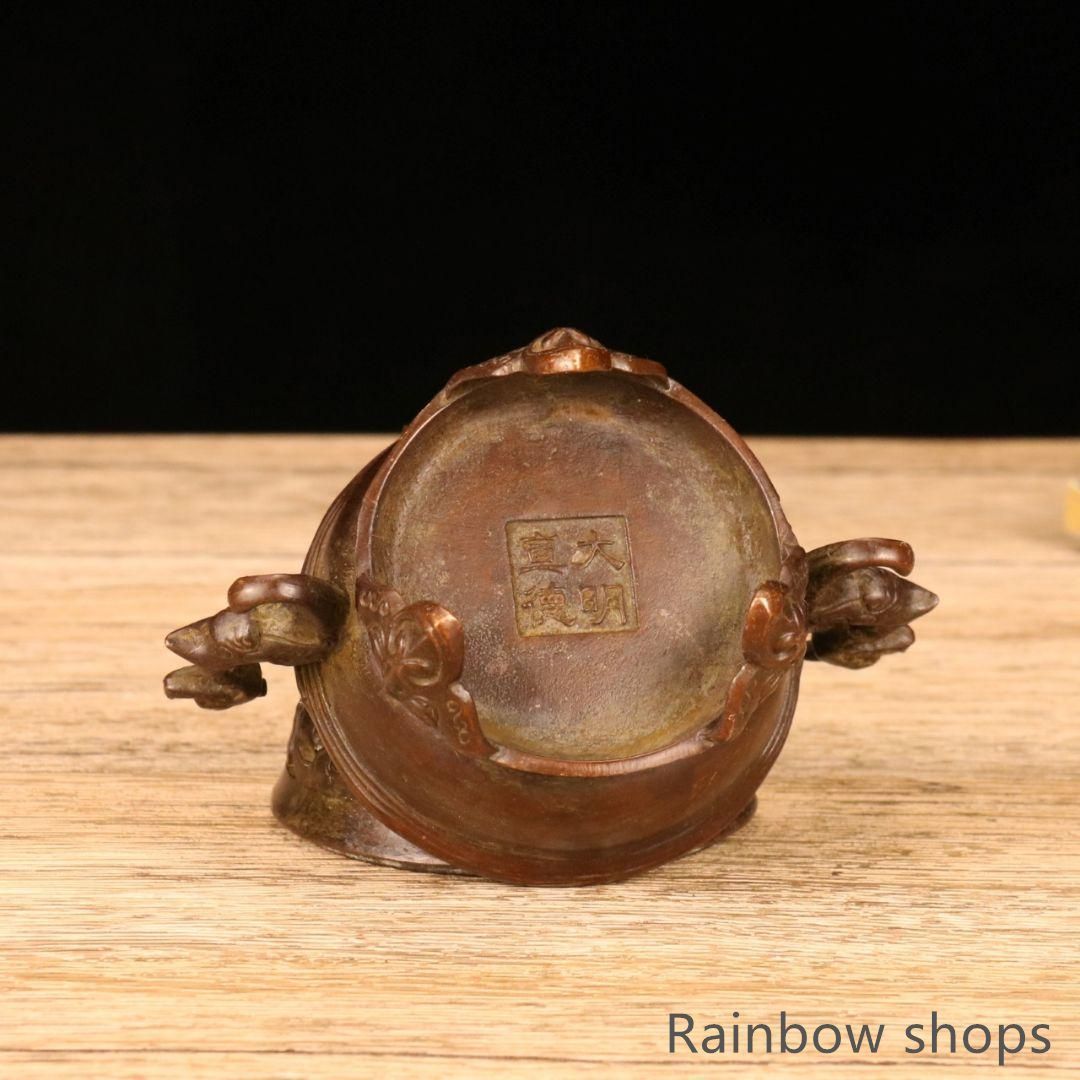 銅器 香炉 海獣双龍双耳室内薫炉 茶道香炉 装飾品 工芸品 美術品 置物 新品未使用】銅器 香炉 海獣両耳薫炉 三足銅炉茶道香炉 装飾品