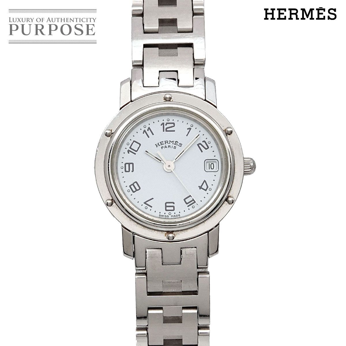 エルメス HERMES クリッパー CL4 210 ヴィンテージ レディース 腕時計 デイト ホワイト クォーツ ウォッチ Clipper 90284361