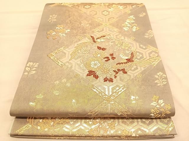 平和屋着物◎六通柄袋帯 唐織 鳳凰菱天井花文 金糸 正絹 逸品 未