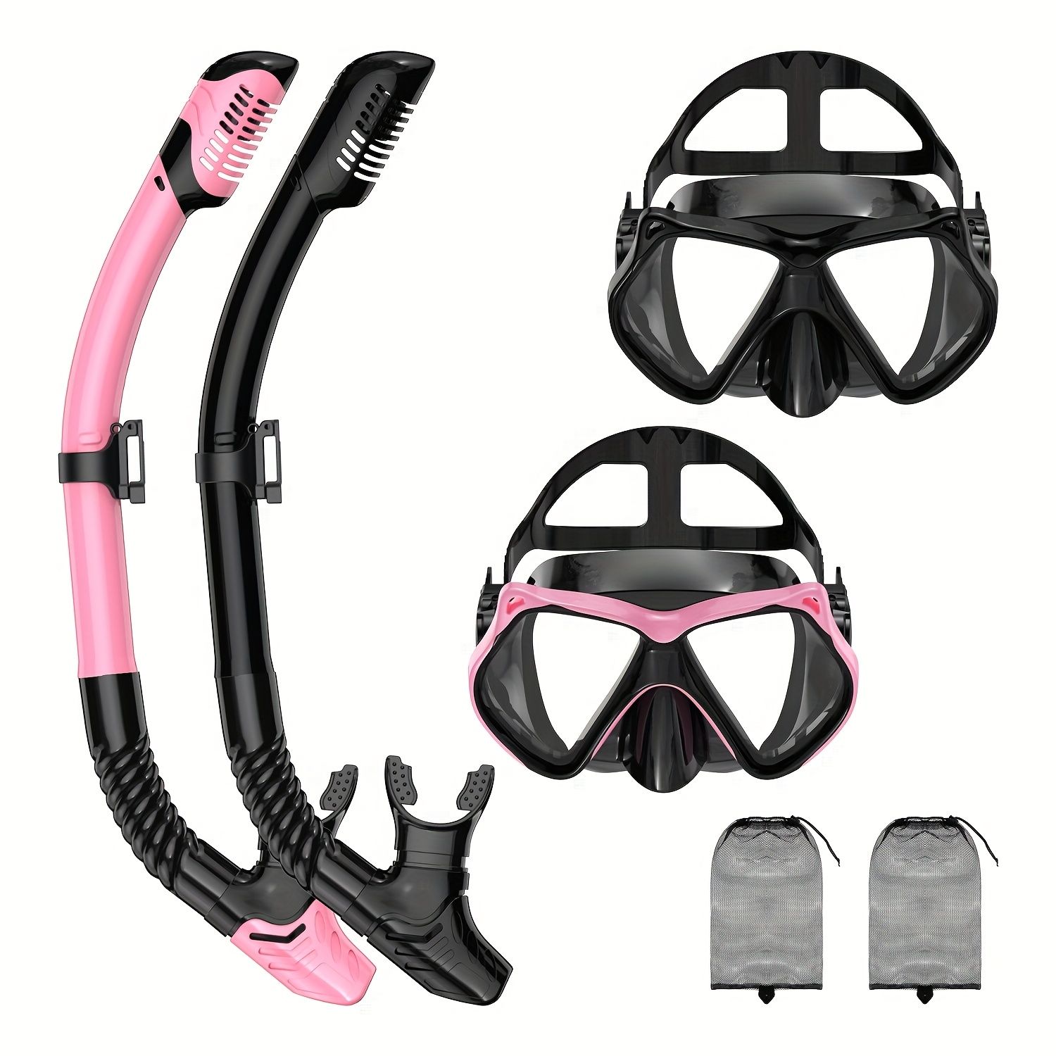 大人用スノーケリングマスク＆シュノーケルセット、2個入り、マスク2枚