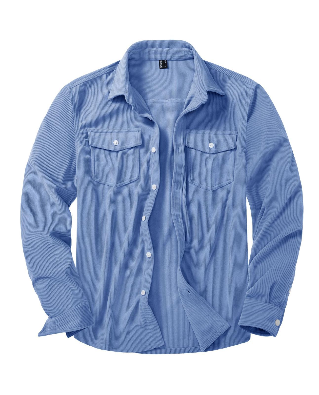 Size XL_Color ライトブルー KEFITEVD コーデュロイジャケット 長袖 秋服 ポリエステル アウター ポケット メンズシャツ 羽織り ゆったり シャツジャケット カーゴ ライトブルー XL