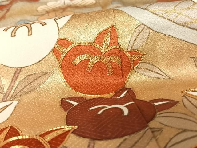 平和屋着物○訪問着 駒刺繍 枝橘文 金糸 金彩 正絹 逸品 AAAX0182np
