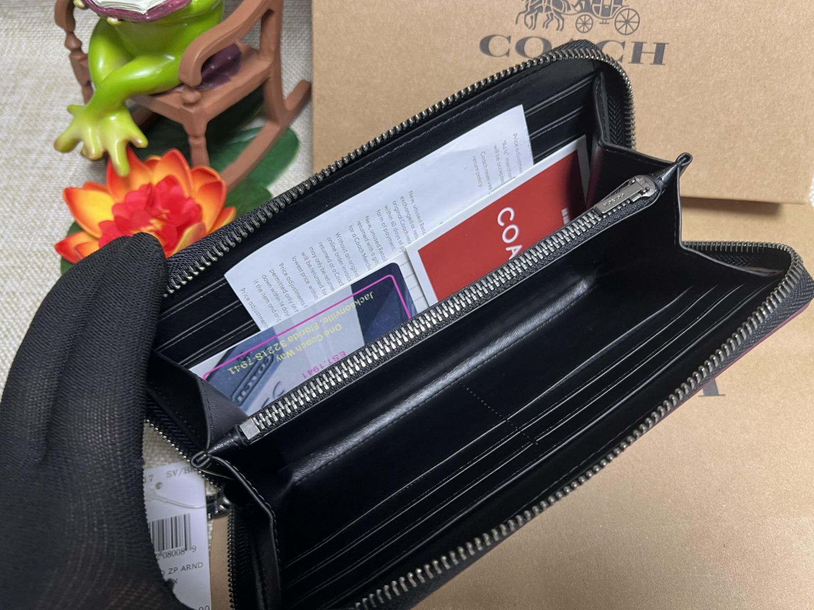 COACH 長財布 コーチ 財布 ブラック×ブラックオックスブラッド 