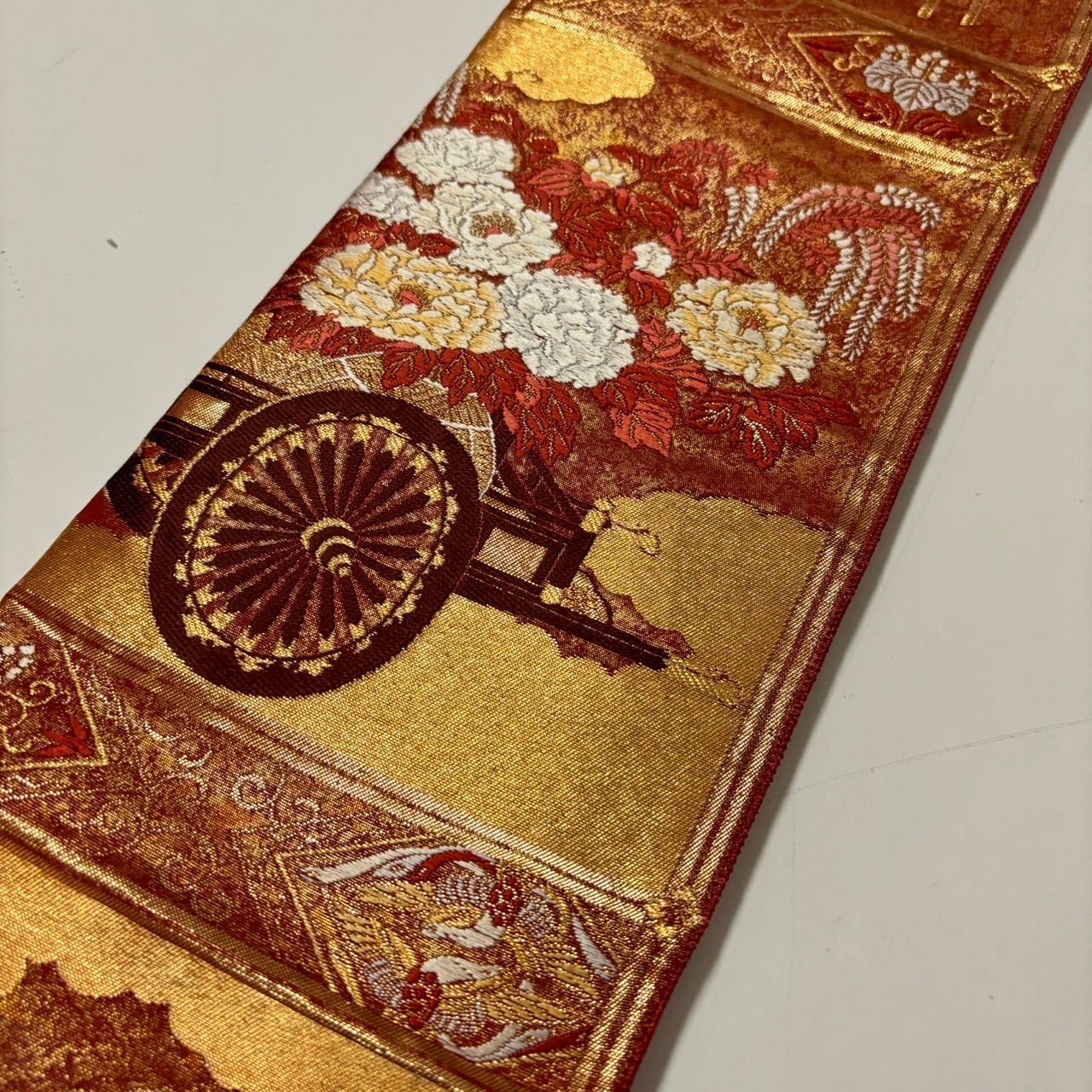 唐織　袋帯　正絹　美品 袋帯 美しい蝶と美しい花 唐織 正絹 W-789