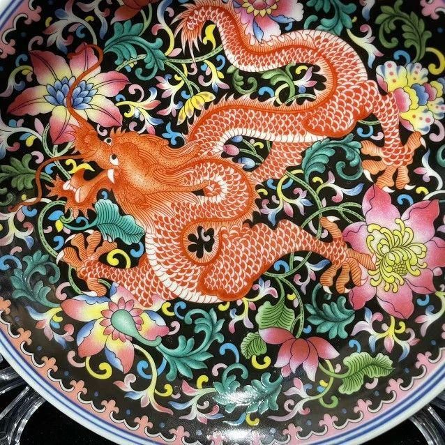 景徳鎮 黄地花鳥盤 黒竜万花盤 紅竜万花盤 陶磁器 現代工芸品 美術品 置物 景徳鎮 黄地花鳥盤 黒竜万花盤 紅竜万花盤 陶磁器 現代工芸品