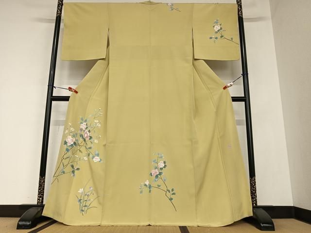 平和屋着物○訪問着 絞り 草花文 暈し染め 金彩 三越扱い 正絹