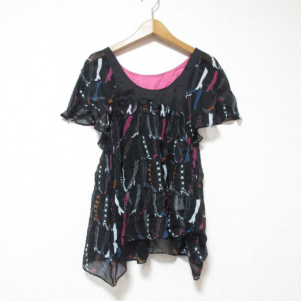 美品 TSUMORI CHISATO ツモリチサト 半袖 シルクブラウス 2 ブラック 