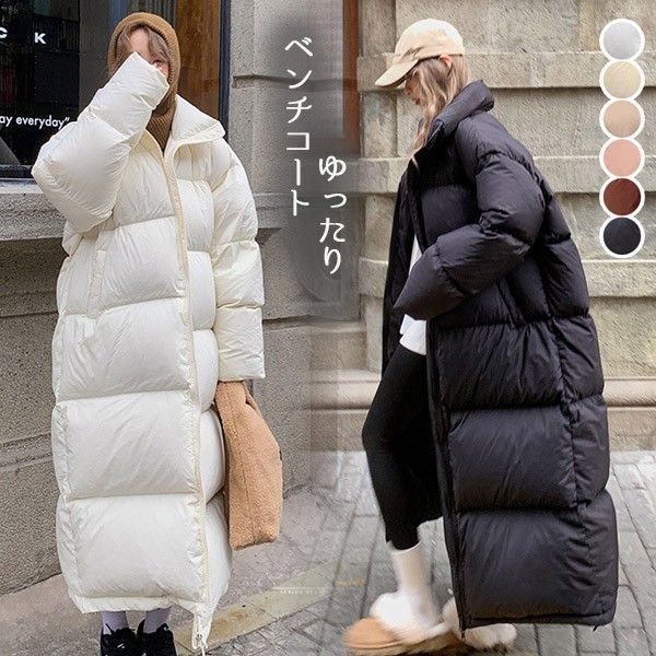ベンチコート 大きめ ゆったり フード無し 90%ダウン ダウン