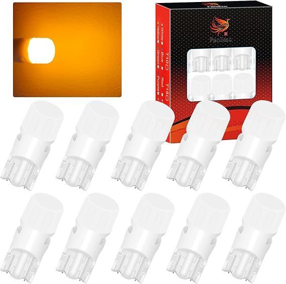 Fenikso T10 led ポジションランプ アンバー セラミック 優しく明るい光拡散 ルームランプ ナンバー灯 メーター球 2連 2835チップ DC12V車用 10個