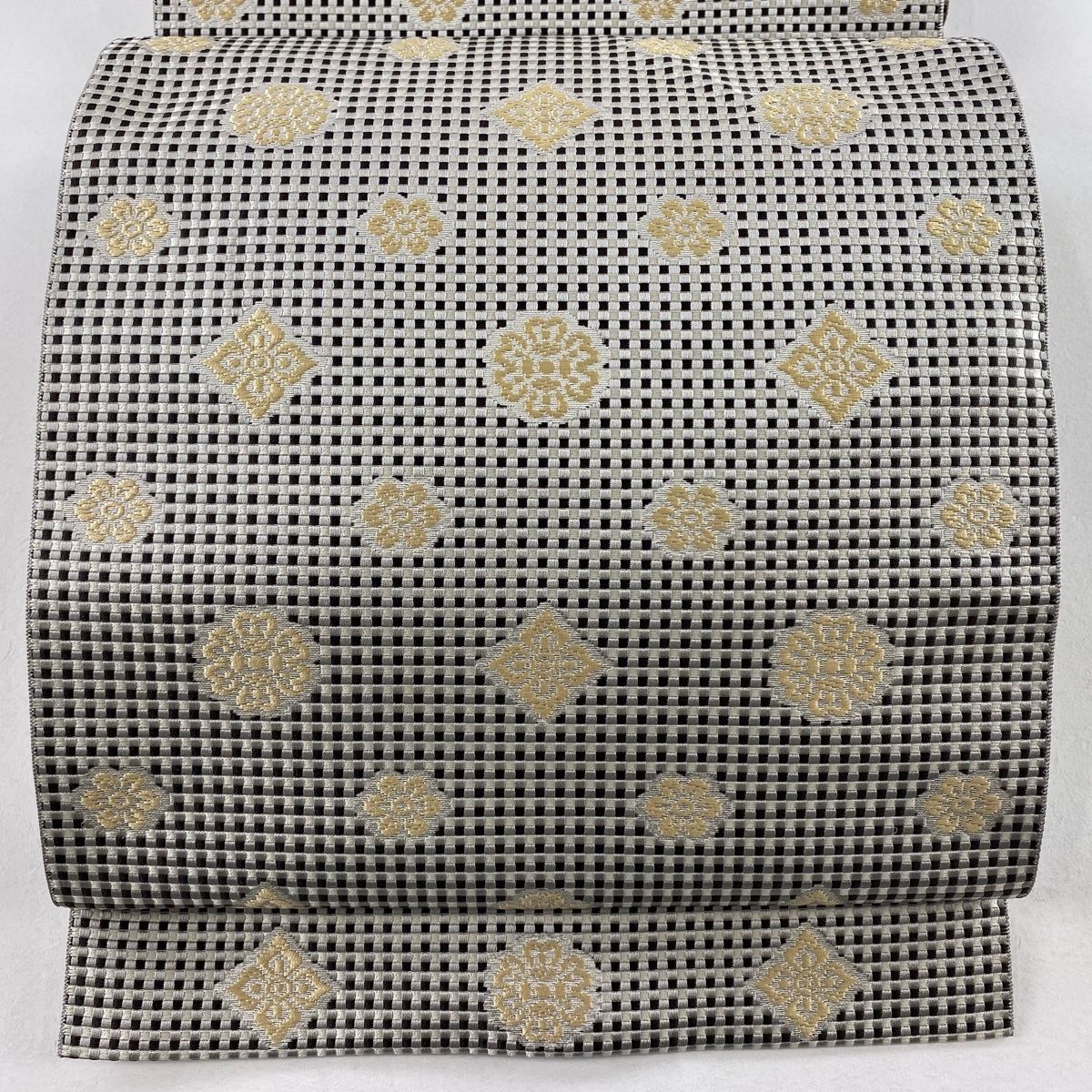 名古屋帯 八寸名古屋帯 松葉仕立て やまと 花 箔 黒 正絹