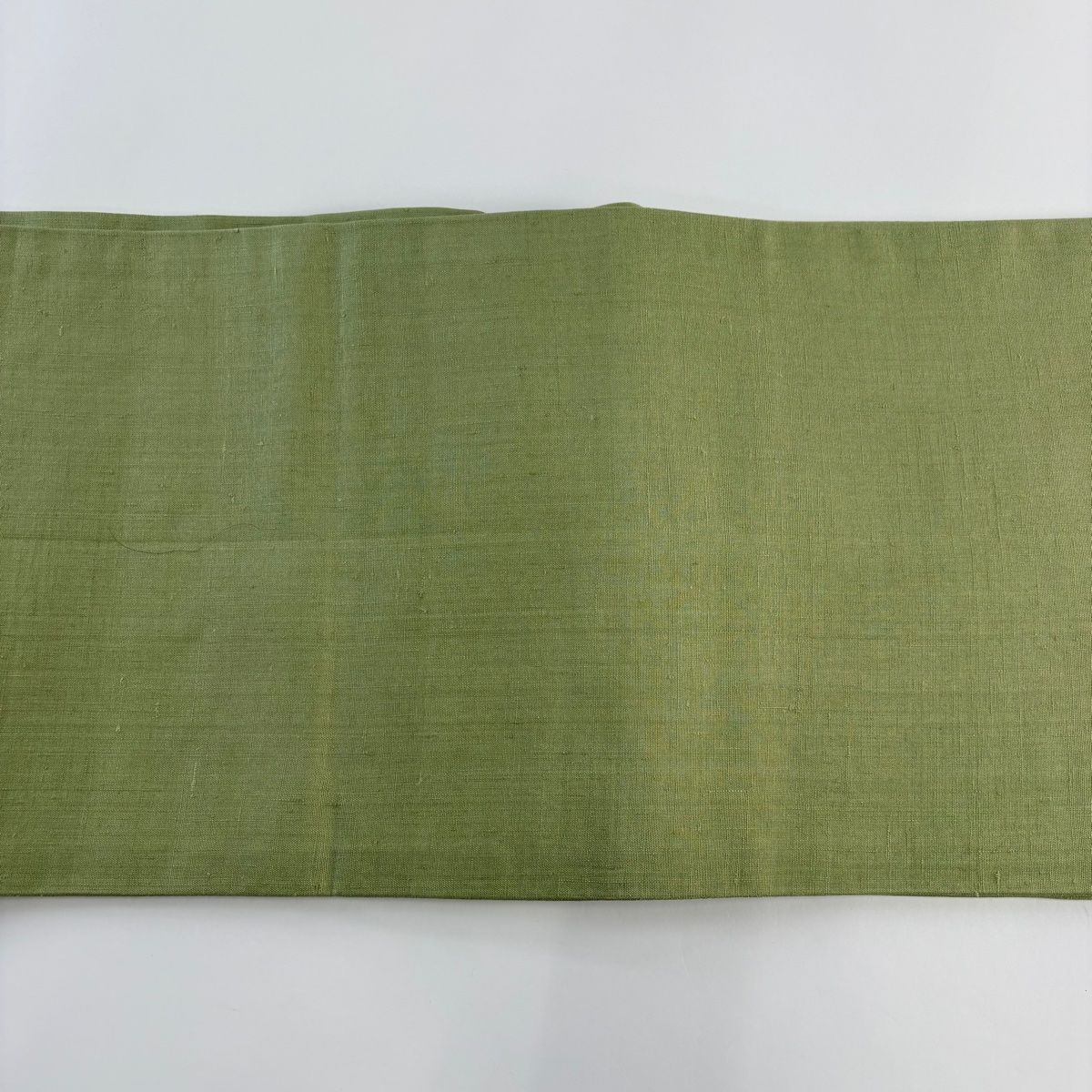 袋帯 美品 秀品 紬地 関西仕立て 草花 七宝 刺繍 よもぎ色